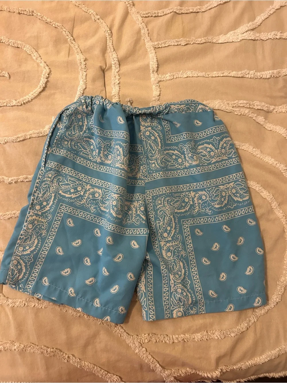 Boys Blue Bandana Print Swim Trunks